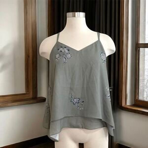 Maurices Green Floral Flower Trapeze Tunic Flowy Tank Top Blouse Small Y2K